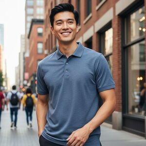 Hickey Freeman Men’s Marled Blue Polo Shirt Size M Rayon Short Sleeve